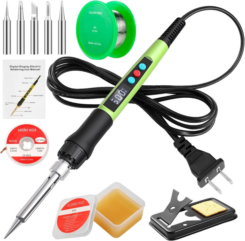 Q-MING Soldering Iron Kit, 100W LED Digital Solder Gun kits with Ceramic Heater, Adjustable Temperature Welding Tools with Tips, Wick Braid, Stand, Solders Wire, Sponge, Flux Paste - Image 1